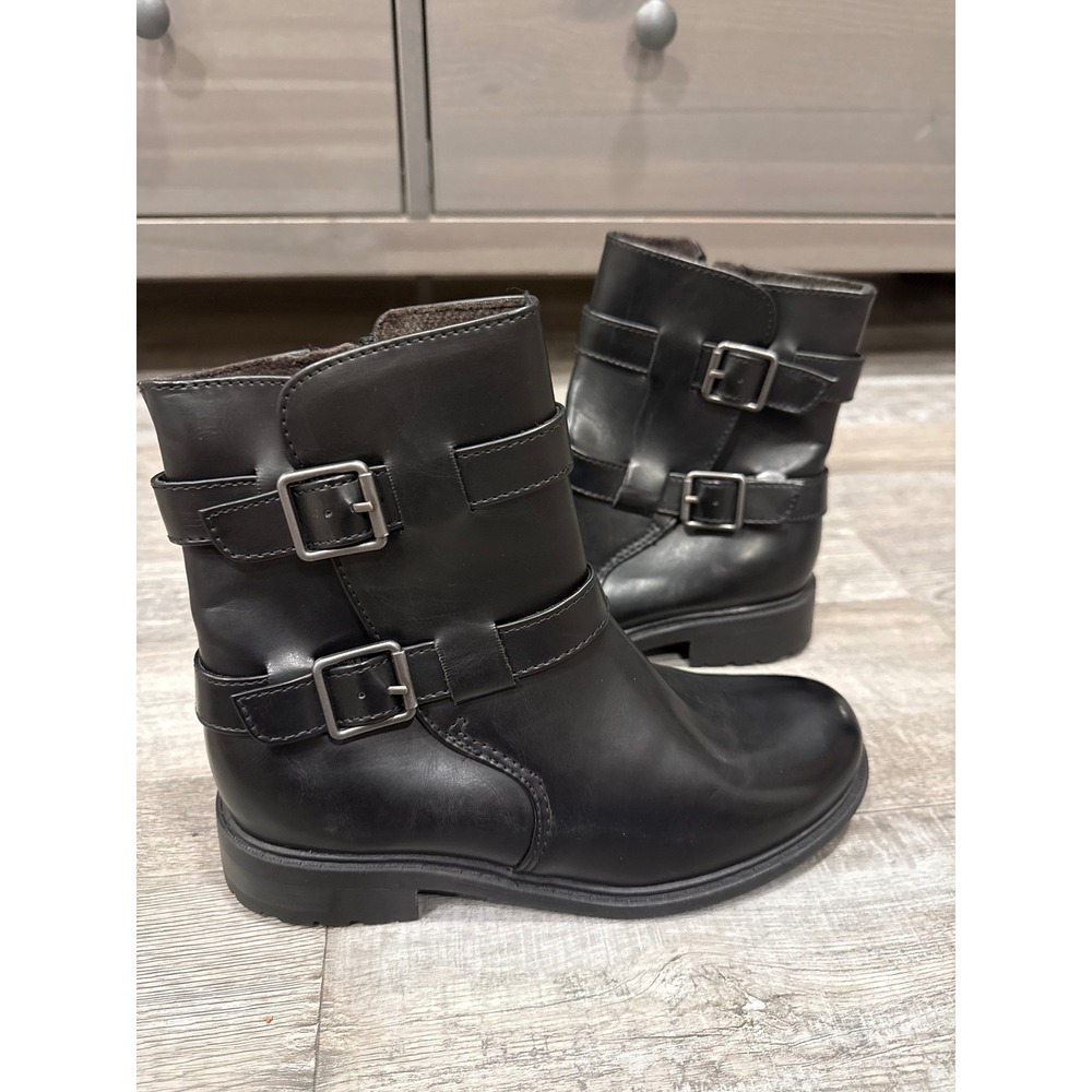 b.ø.c. Born Concept Womens Black Moto Ankle Boots Double Buckle Size 6